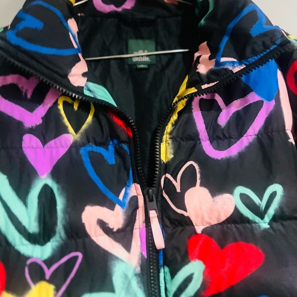 Wild Fable Womens Puffer Jacket Black With Colored Hearts Size M - Picture 13 of 14